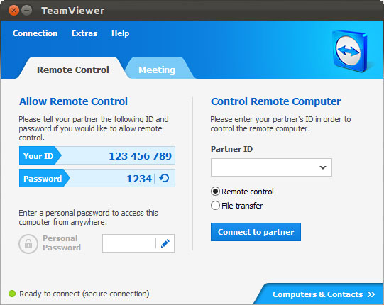 TeamViewer main window for Linux (click to enlarge)