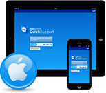 iPad et iPhone avec application TeamViewer QuickSupport et icone Apple