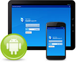Tablet and mobile device with TeamViewer QuickSupport app and Android icon